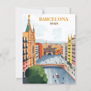 barcelona spain Travel Art Vintage Vykort
