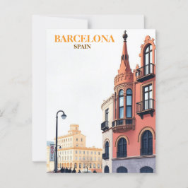 barcelona spain Travel Art Vintage Vykort