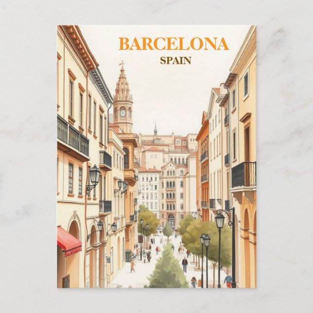 barcelona spain Travel Art Vintage Vykort (Framsida)