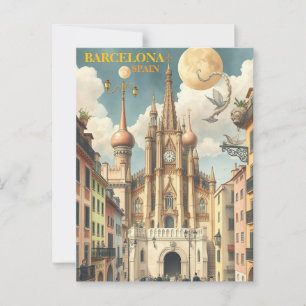barcelona spain Travel Art Vintage Vykort