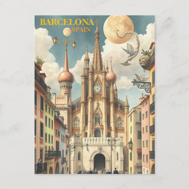 barcelona spain Travel Art Vintage Vykort (Framsida)