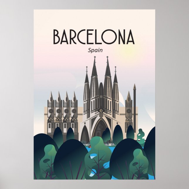 Barcelona Spain Travel Poster, Print Poster (Framsidan)