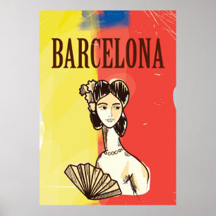 Barcelona Spain vintage travel poster
