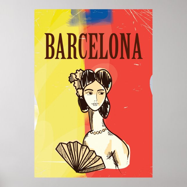 Barcelona Spain vintage travel poster (Framsidan)