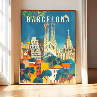 Barcelona Spanien Affisch Konsttryck, Stad Retro V