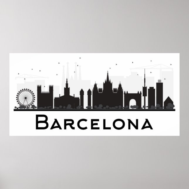 Barcelona, Spanien | Black & White City Skyline Poster (Framsidan)