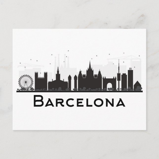 Barcelona, Spanien | Black & White City Skyline Vykort (Framsida)