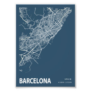 Barcelona - Spanien Blueprint City Karta Fototryck