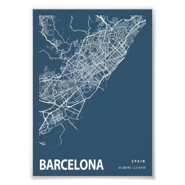 Barcelona - Spanien Blueprint City Karta Fototryck (Framsidan)