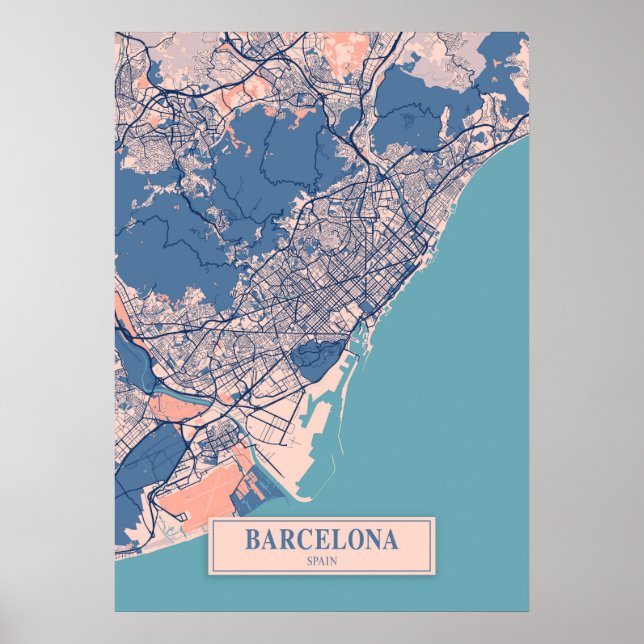 Barcelona - Spanien Breezy City Karta Poster (Framsidan)
