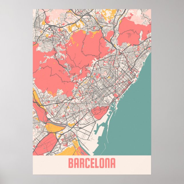 Barcelona - Spanien Chalk City Karta Poster (Framsidan)