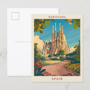 Barcelona Spanien Elegant Vintage resor Vykort
