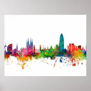 Barcelona Spanien horisont Poster