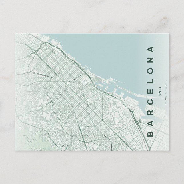 Barcelona Spanien Karta Minimalistiskt vykort (Framsida)