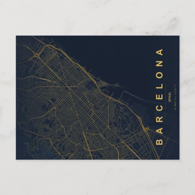 Barcelona Spanien Karta Minimalistiskt vykort (Framsida)