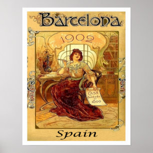 Barcelona, Spanien, kvinna som skriver ett brev, v Poster