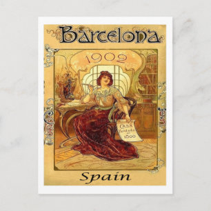 Barcelona, Spanien, kvinna som skriver ett brev, v Vykort