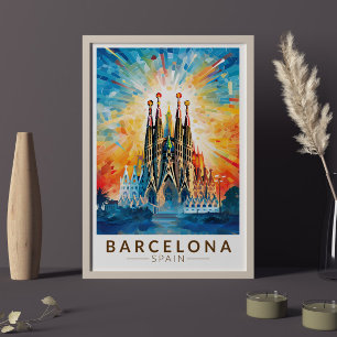 Barcelona Spanien La Sagrada Familia Resa Konst Poster