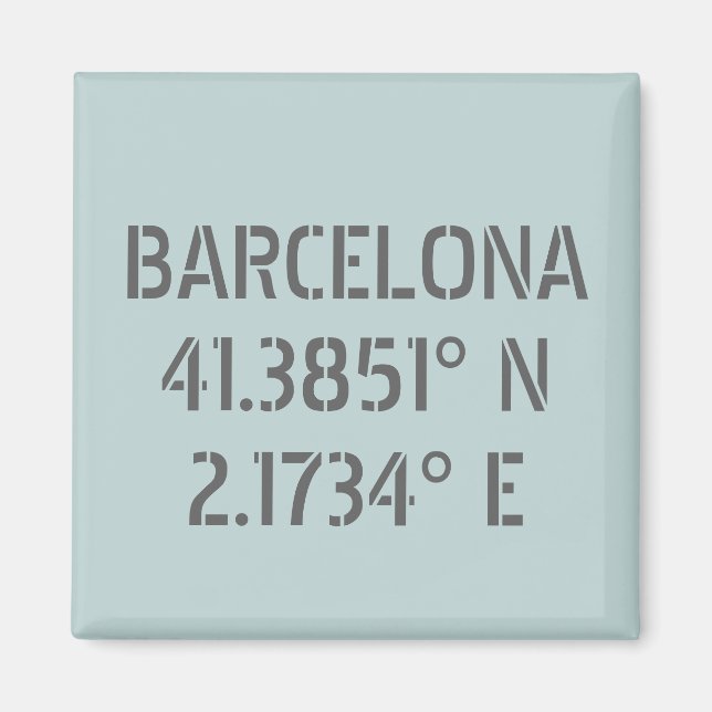 Barcelona Spanien Latitude och longitud Magnet (Framsidan)