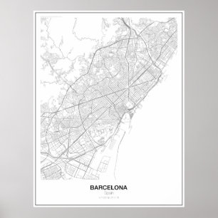 Barcelona Spanien Minimalist kartaaffisch (stil 2) Poster