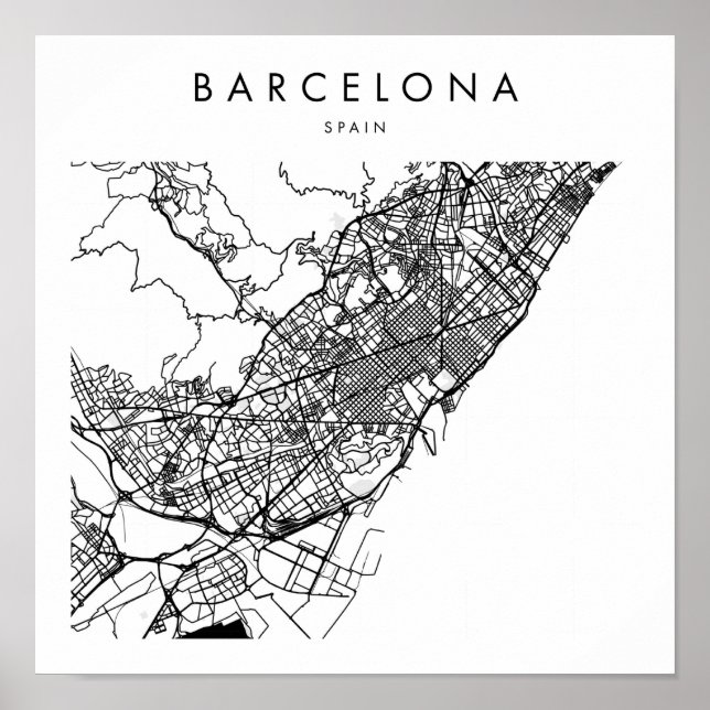 Barcelona Spanien - minimalt Modern Street Karta Poster (Framsidan)