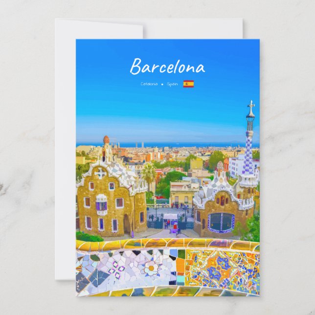 Barcelona, Spanien - Park Guell Gaudi Mosaic (Framsida)