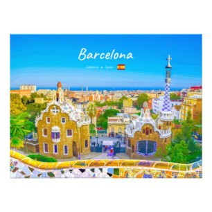 Barcelona, Spanien - Park Guell Gaudi Mosaic Fototryck