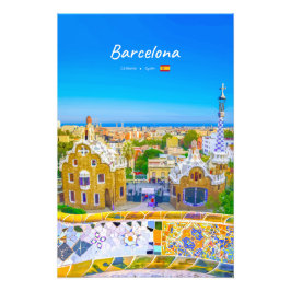 Barcelona, Spanien - Park Guell Gaudi Mosaic Fototryck