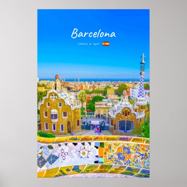 Barcelona, Spanien - Park Guell Gaudi Mosaic Poster (Framsidan)