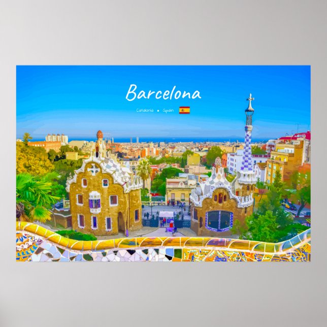 Barcelona, Spanien - Park Guell Gaudi Mosaic Poster (Framsidan)