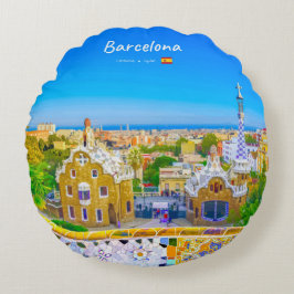Barcelona, Spanien - Park Guell Gaudi Mosaic Rund Kudde