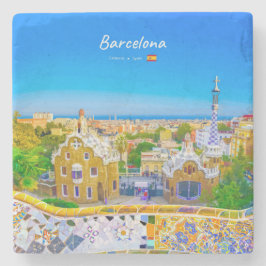 Barcelona, Spanien - Park Guell Gaudi Mosaic Stenunderlägg