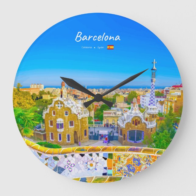 Barcelona, Spanien - Park Guell Gaudi Mosaic Stor Klocka (Framsida)