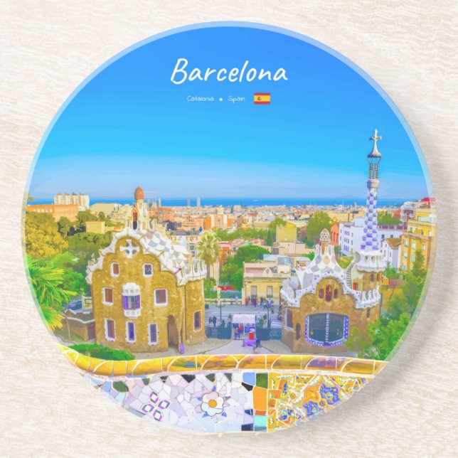 Barcelona, Spanien - Park Guell Gaudi Mosaic Underlägg (Framsidan)