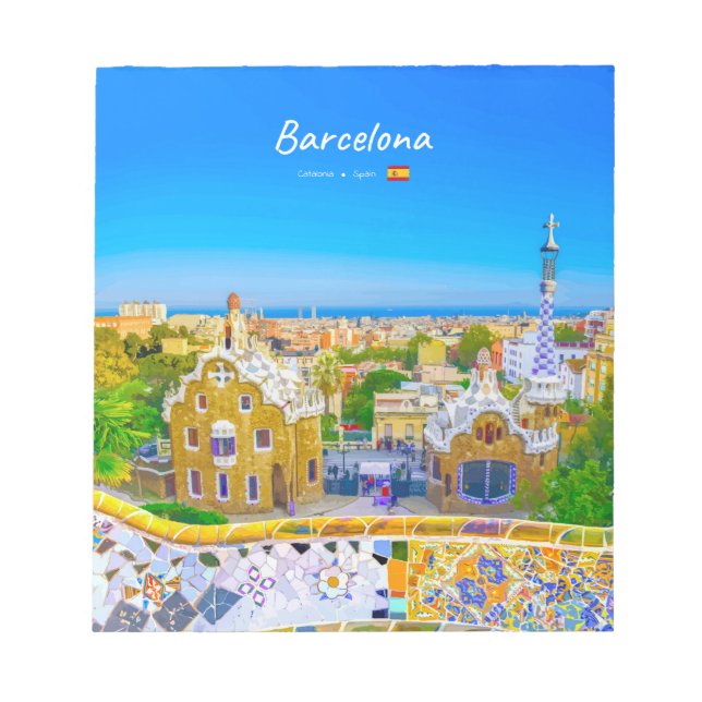 Barcelona, Spanien - Park Guell Gaudi Mosaik Anteckningsblock (Framsida)