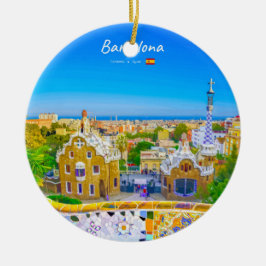 Barcelona, Spanien - Park Guell Gaudi Mosaik Julgransprydnad Keramik