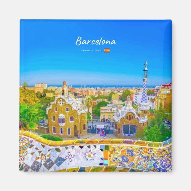 Barcelona, Spanien - Park Guell Gaudi Mosaik Magnet (Framsidan)