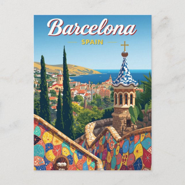 Barcelona Spanien Park Güell Vykort (Framsida)