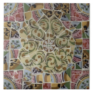 Barcelona Spanien, parkerar Güell, mosaik belägg Kakelplatta