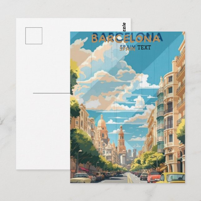 Barcelona Spanien Resa Resa Affisch Design  Vykort (Fram/baksida)