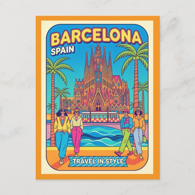 Barcelona Spanien Retro 1990-tal Resa  Vykort (Framsida)