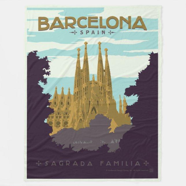 Barcelona Spanien - Sagrada Familia Fleecefilt (Framsidan)