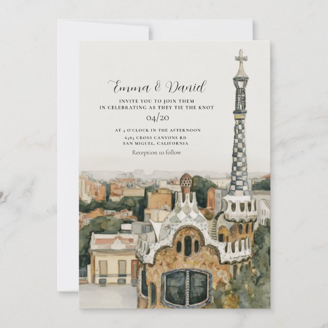 BARCELONA Spanien Siluett Destination Bröllop Inbjudningar (Framsida)