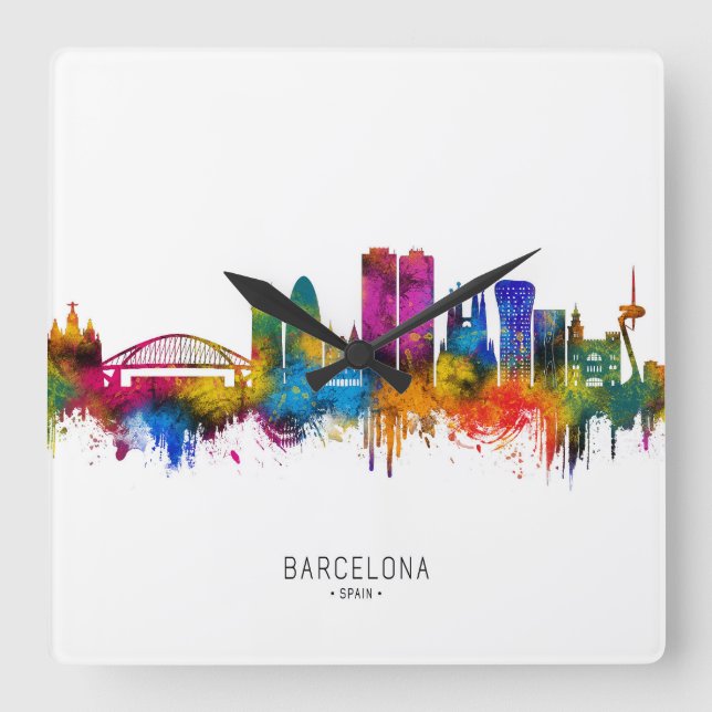 Barcelona Spanien Siluett Fyrkantig Klocka (Framsida)