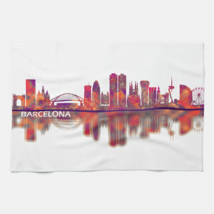 Barcelona Spanien Skyline Kökshandduk