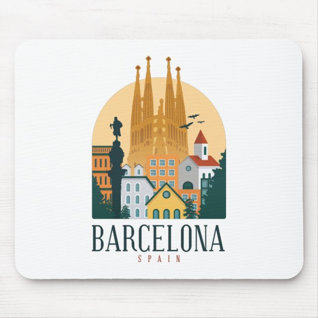 Barcelona Spanien Skyline Mousepad Musmatta (Framsidan)