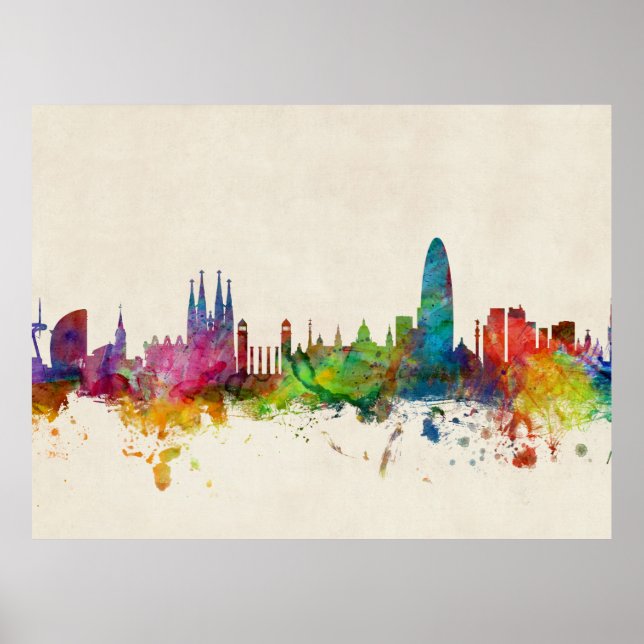 Barcelona Spanien Skyline Poster (Framsidan)
