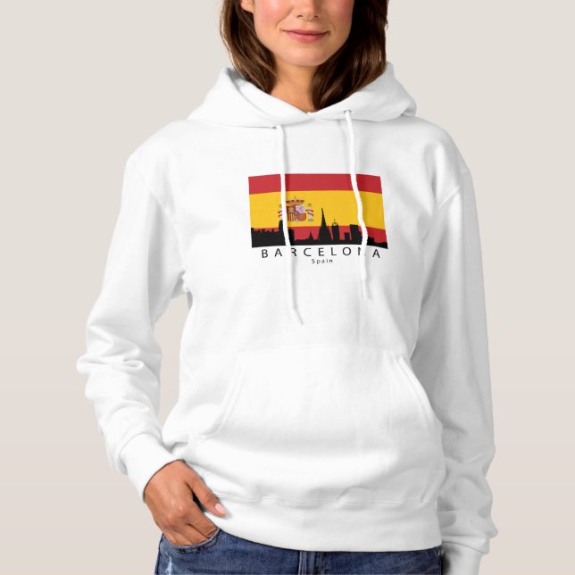 Barcelona Spanien Skyline Spanska Flagga Tee (Framsida)