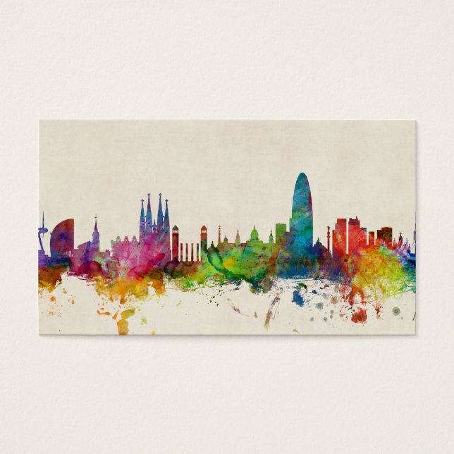 Barcelona Spanien Skyline Visitkort (Framsidan)