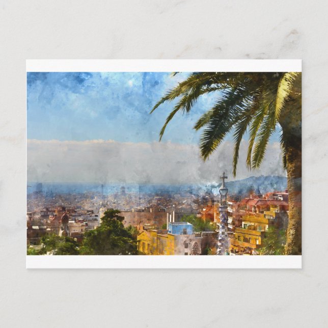 Barcelona Spanien Skyline Vykort (Framsida)